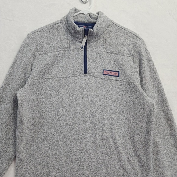 Vineyard Vines Sweater Mens S Gray Fleece Shep 1/4 Zip Mock Neck Pullover Preppy - Picture 2 of 12